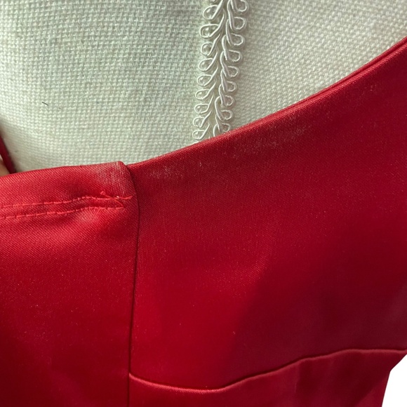 Embroidered Beaded Satin Dress 13 burgundy red underlay spaghetti strap Y2K - Picture 12 of 15